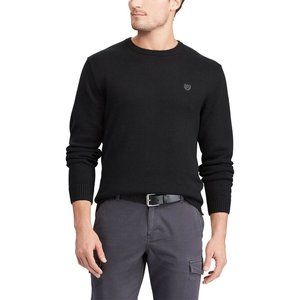 Mens Cable Knit Sweater Chaps Black Medium Long Sleeve Crew Neck Cotton